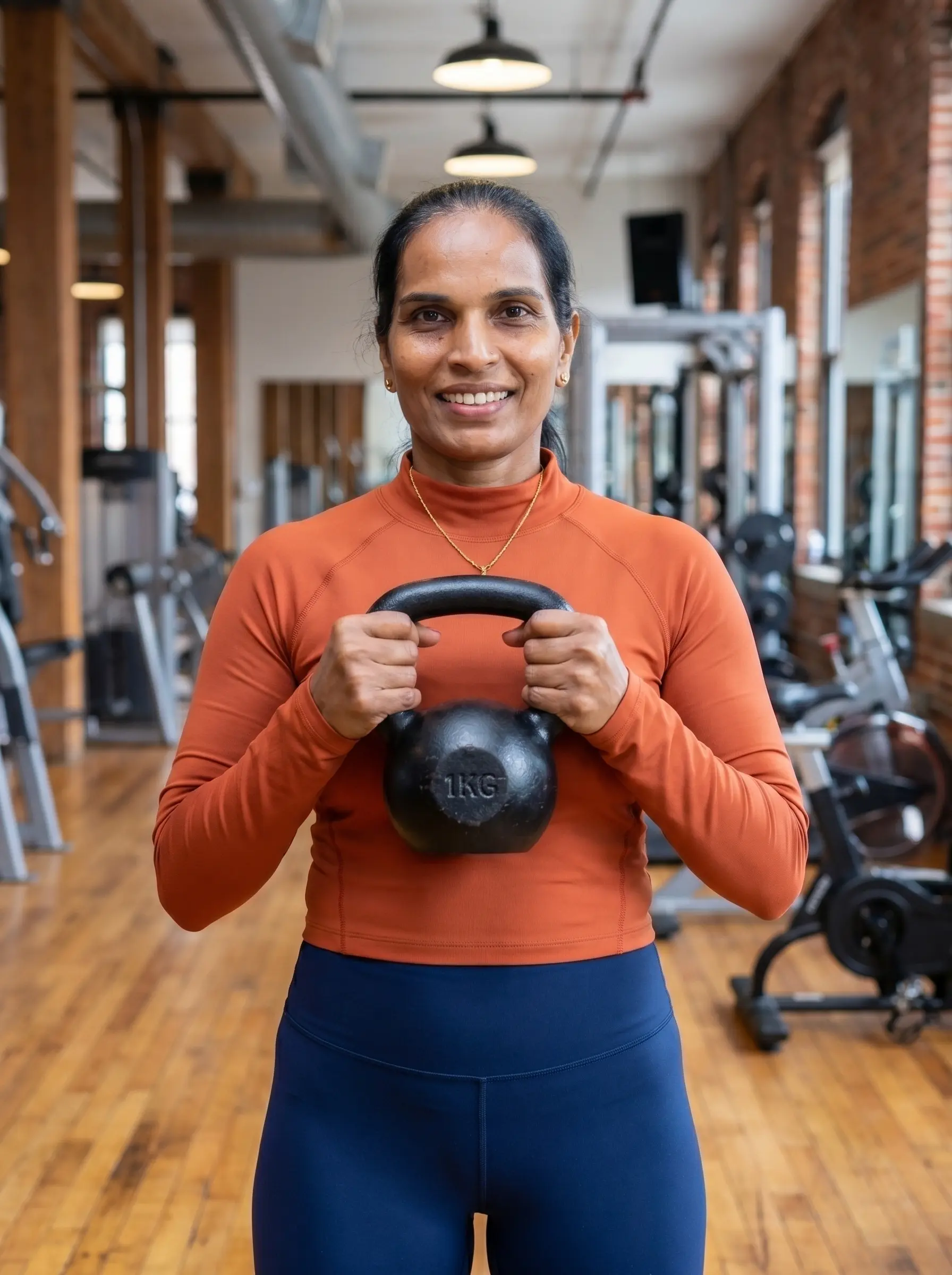 Certified personal trainer holding a kettlebell, representing premium online fitness classes and strength training programs in India.