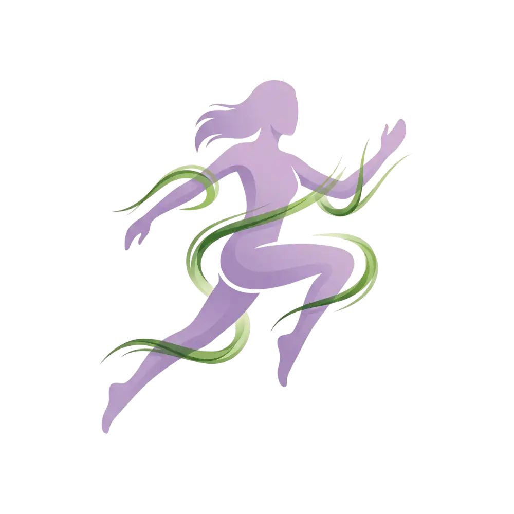 Brand graphic of a figure in an agile lunge with dynamic green lines, symbolizing real-life mobility in the functional fitness program.