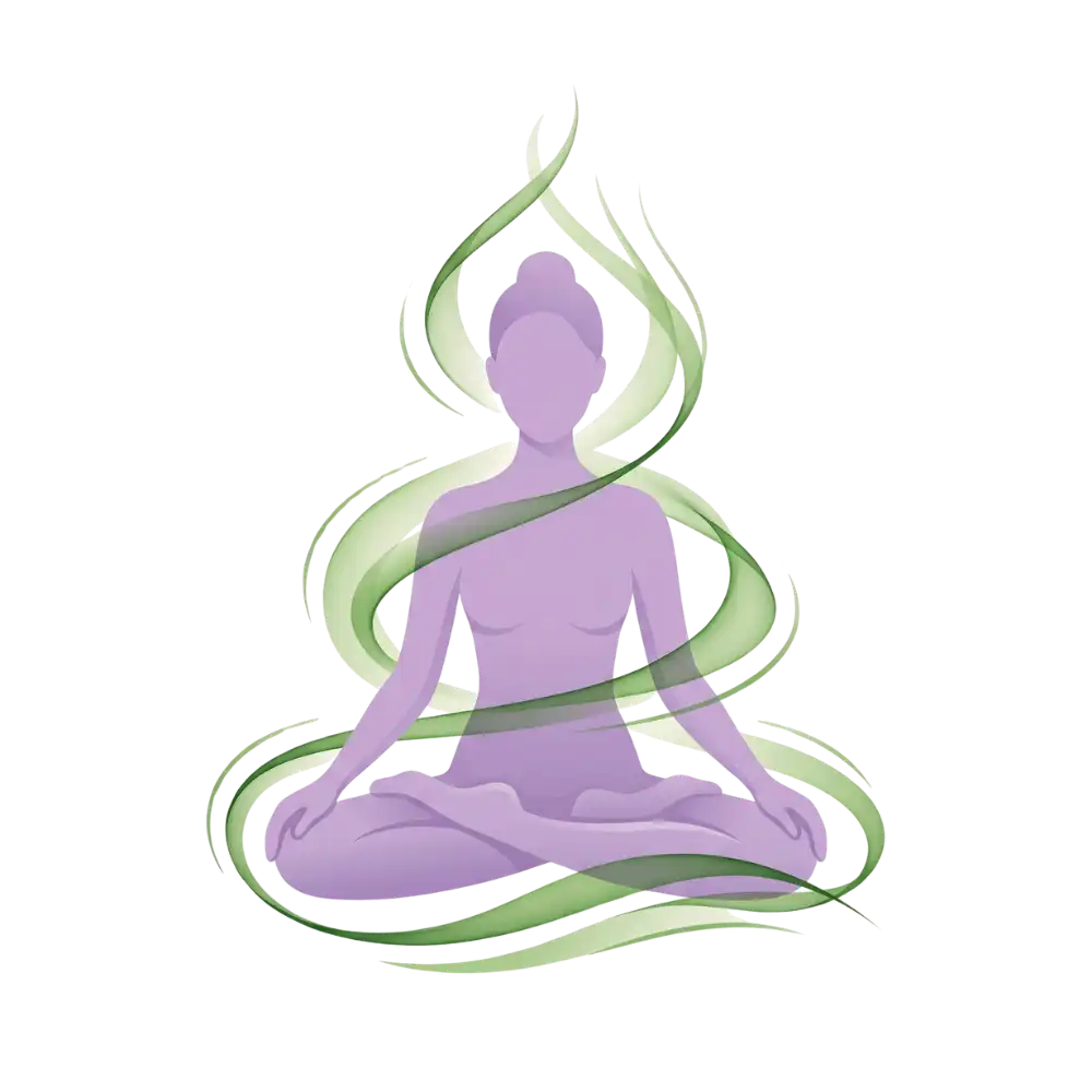 Minimalist brand icon of a woman meditating in Lotus pose, representing the Geetanjali Yoga Pranayama and mindfulness meditation program.